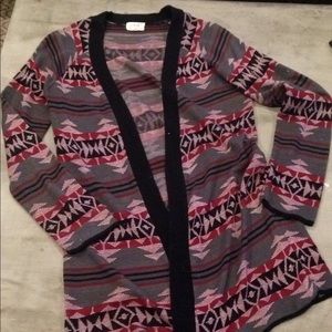 3/$30 Aztec tribal long cardigan red Sweater M